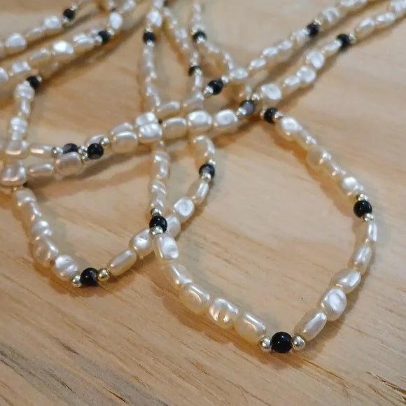 Elegant Pearl and Gold Beaded Necklace- 2 Strands