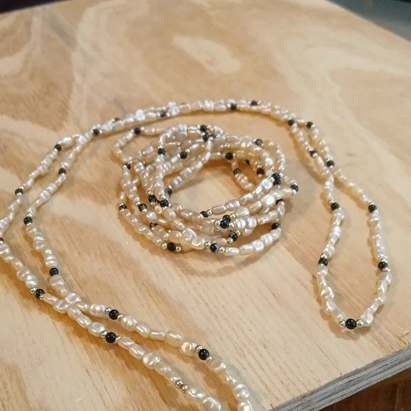 Elegant Pearl and Gold Beaded Necklace- 2 Strands