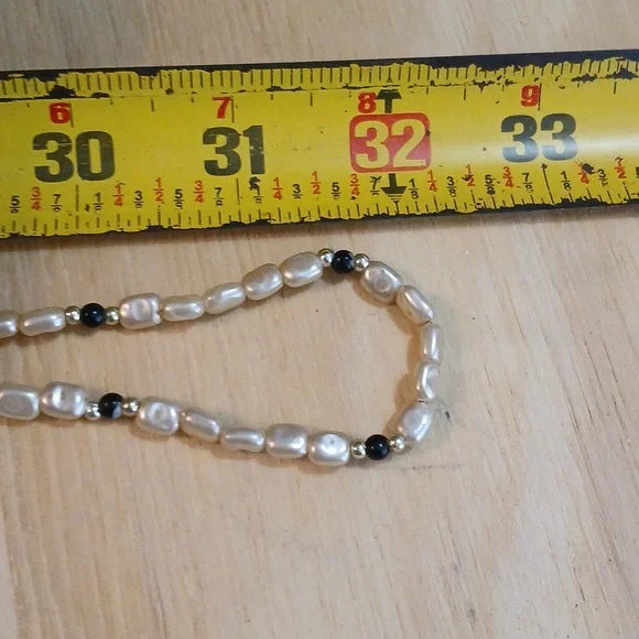 Elegant Pearl and Gold Beaded Necklace- 2 Strands