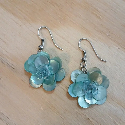 Handmade Elegant Blue Shell Floral Earrings