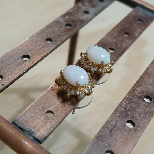 Elegant Gold and White Opal Stud Earrings