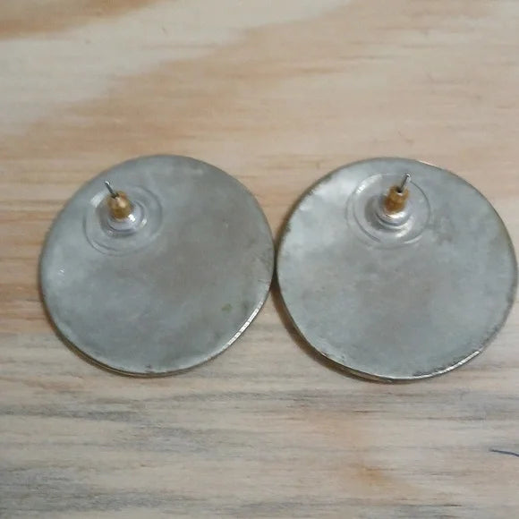 VINTAGE MEXICO ALPACA SILVER ENAMEL/MOTHER OF PEARL INLAY FLOWER PIN/EARRING SET