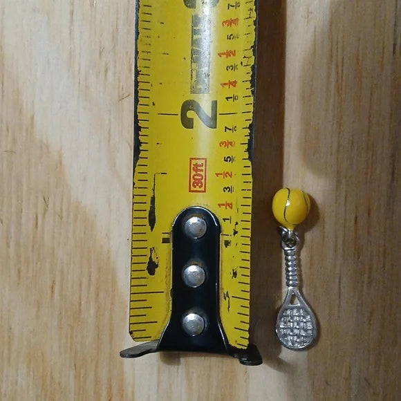 Silver Tennis Racket Charm with Yellow Enamel Tennis Ball