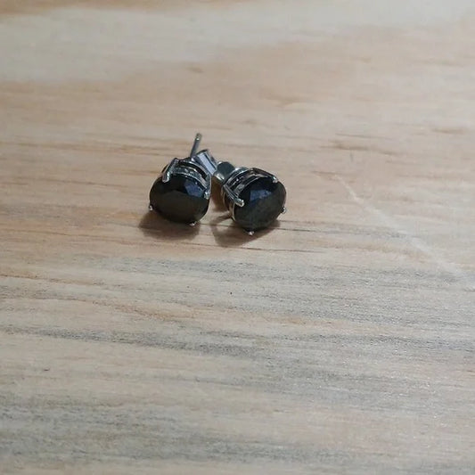 Sterling Silver & Black Stone Stud Earrings