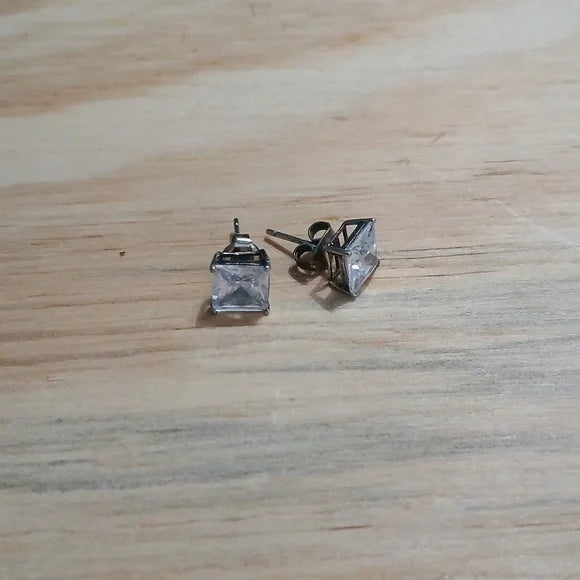 Vintage Square Artisan Sterling Silver Earrings Modernist Faceted Studs