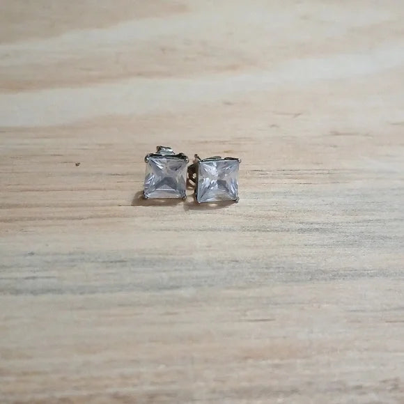 Vintage Square Artisan Sterling Silver Earrings Modernist Faceted Studs