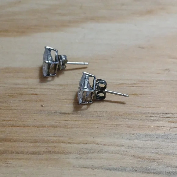 Vintage Square Artisan Sterling Silver Earrings Modernist Faceted Studs