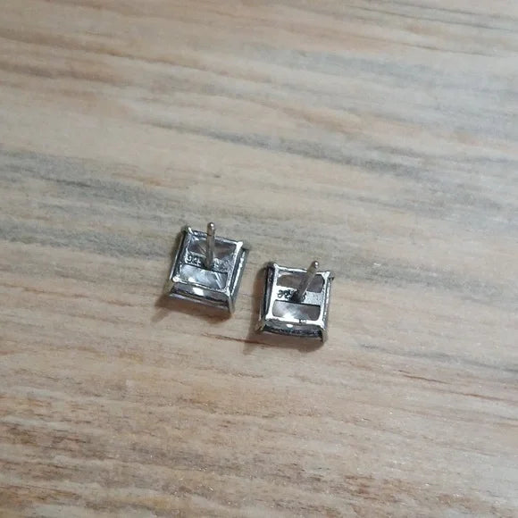 Vintage Square Artisan Sterling Silver Earrings Modernist Faceted Studs