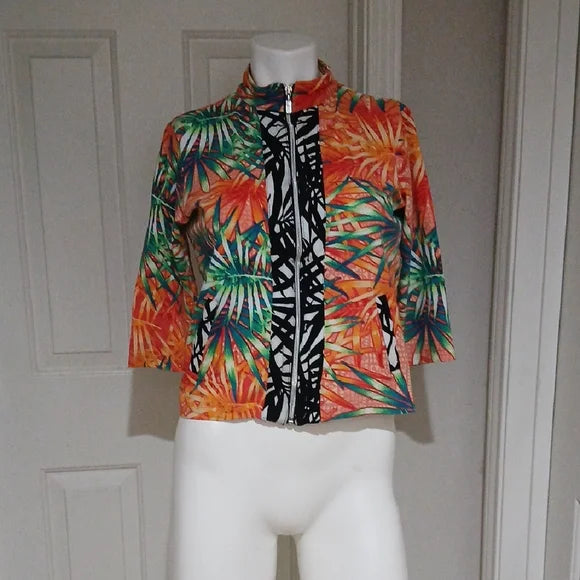 Vibrant Tropical Leaf Print Jacket Petite L