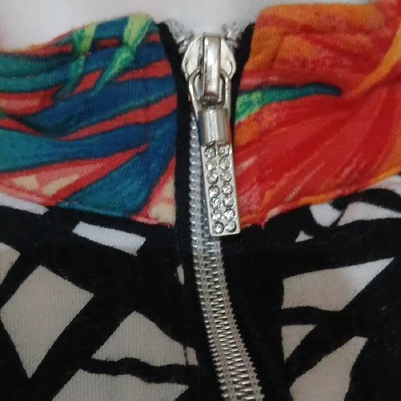 Vibrant Tropical Leaf Print Jacket Petite L