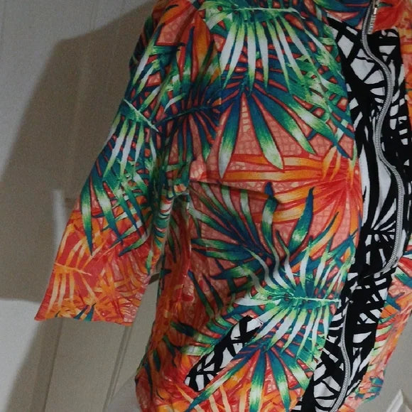 Vibrant Tropical Leaf Print Jacket Petite L