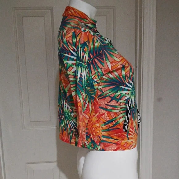 Vibrant Tropical Leaf Print Jacket Petite L