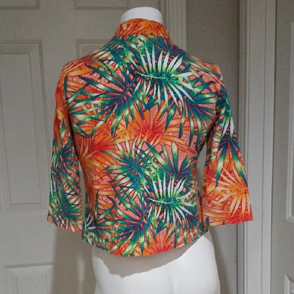 Vibrant Tropical Leaf Print Jacket Petite L