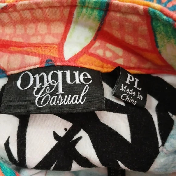 Vibrant Tropical Leaf Print Jacket Petite L