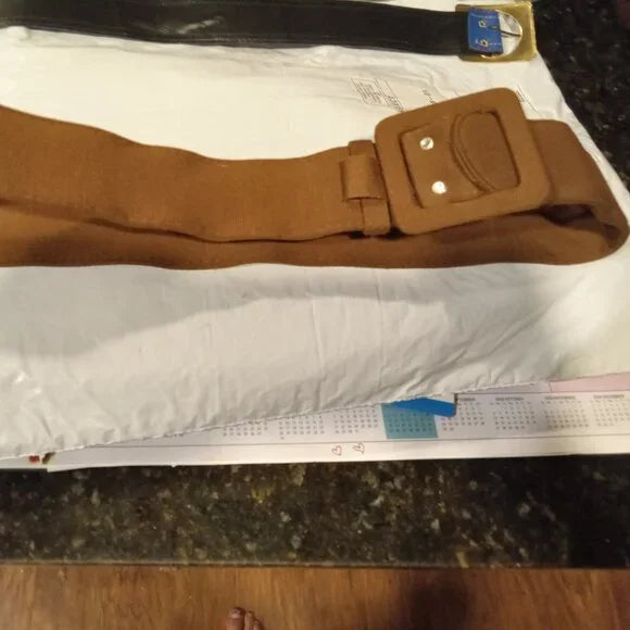 Vintage Brown Cloth Chunky Buckle Women's Belt