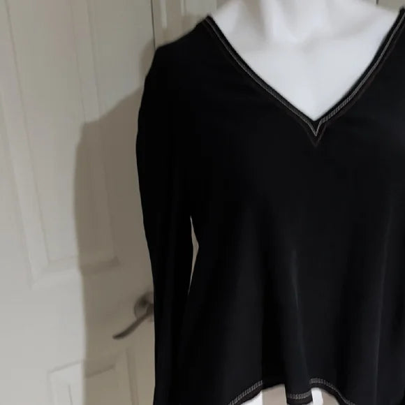 Madewell Elegant Black V-Neck Tie Open Back Women's Top XL