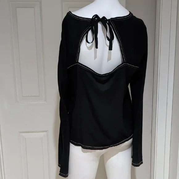 Madewell Elegant Black V-Neck Tie Open Back Women's Top XL