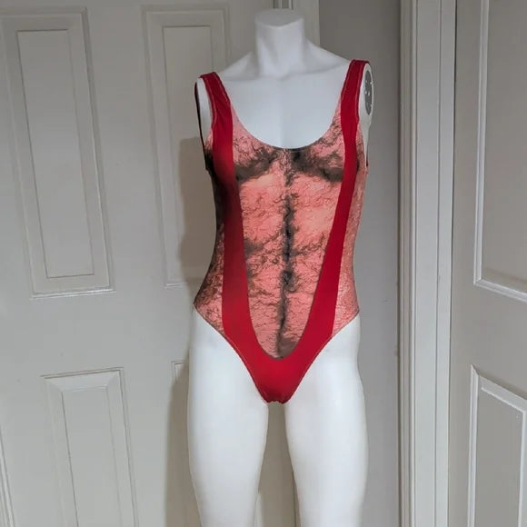 Bold Red and Black One-Piece Swimsuit Large