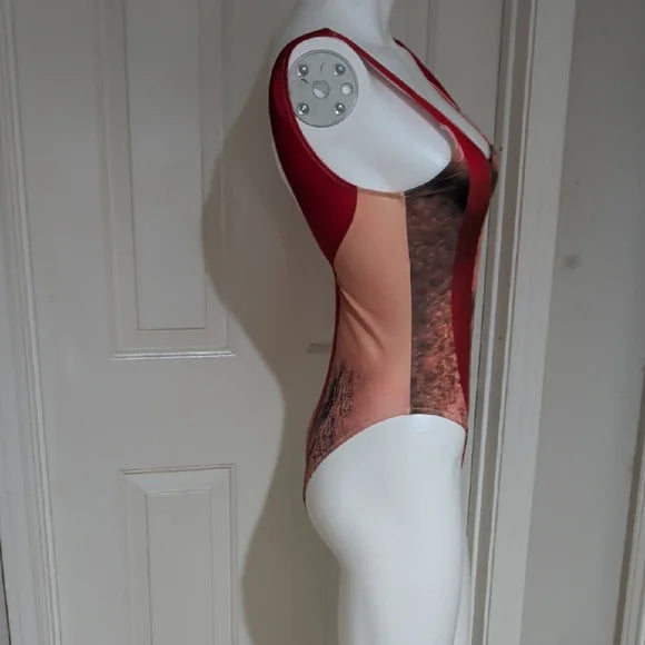 Bold Red and Black One-Piece Swimsuit Large