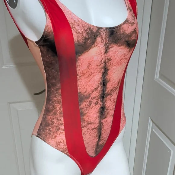 Bold Red and Black One-Piece Swimsuit Large