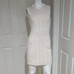 Carmen Marc Valvo Ivory Lace Mini Dress S