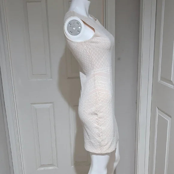 Carmen Marc Valvo Ivory Lace Mini Dress S