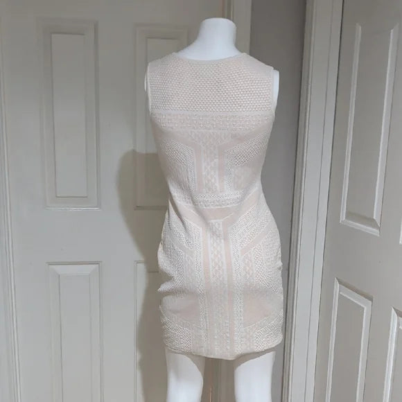 Carmen Marc Valvo Ivory Lace Mini Dress S