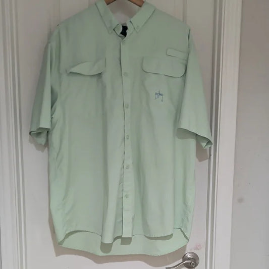 Guy Harvey Men's Light Green Casual Button Down Fishing/Camping Shirt XXL