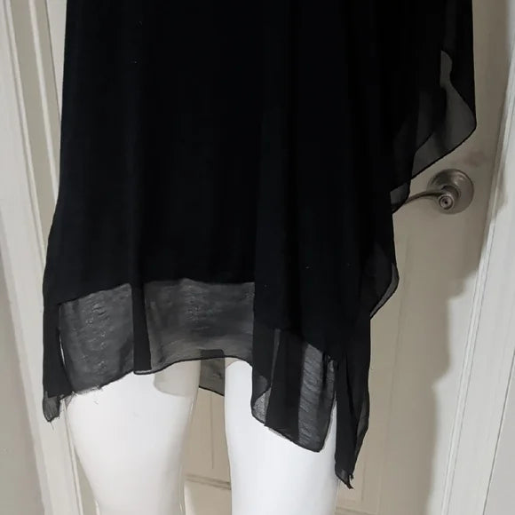Elegant Black Sheer Edged Poncho Top L