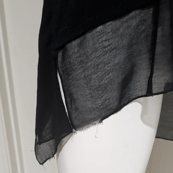 Elegant Black Sheer Edged Poncho Top L