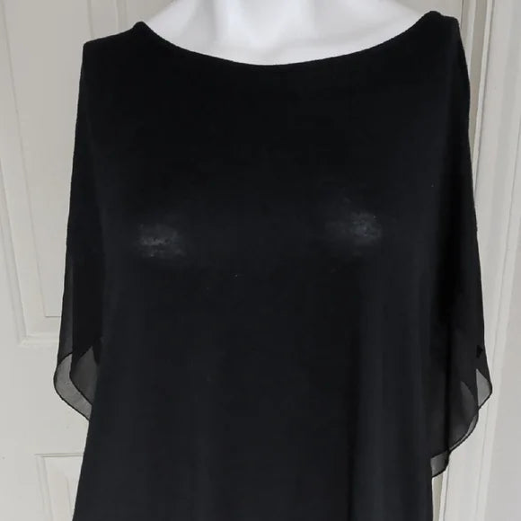 Elegant Black Sheer Edged Poncho Top L