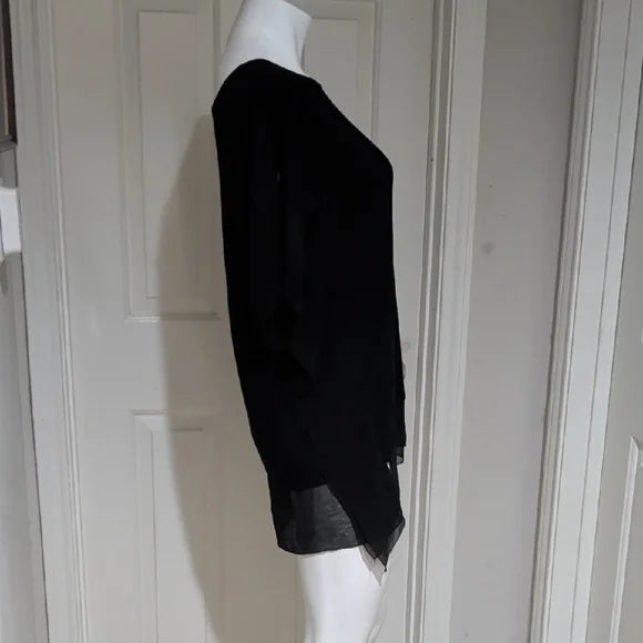 Elegant Black Sheer Edged Poncho Top L
