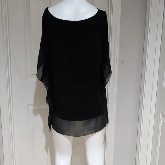 Elegant Black Sheer Edged Poncho Top L