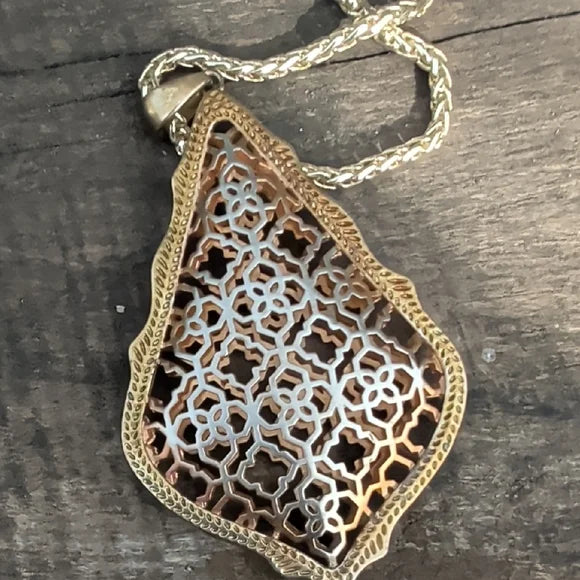 Kendra Scott Intricate Gold & Silver Filigree Teardrop Necklace