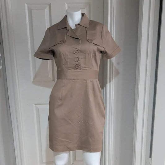 Vintage Alexia Admor Tan Button-Front Mini Dress Women's 10