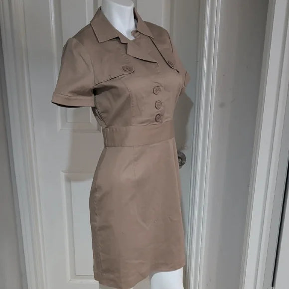 Vintage Alexia Admor Tan Button-Front Mini Dress Women's 10