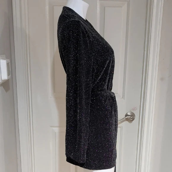 Divided Black Shimmering Long Sleeve Mini Dress Women's Medium