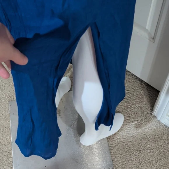 New York & Company Navy Crochet Yoke Halter Maxi Dress Women's Large