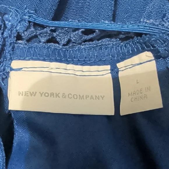 New York & Company Navy Crochet Yoke Halter Maxi Dress Women's Large