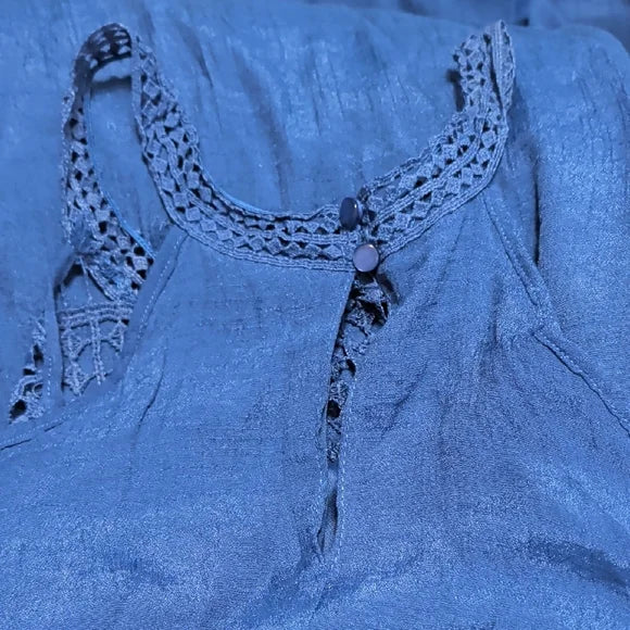 New York & Company Navy Crochet Yoke Halter Maxi Dress Women's Large