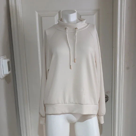 Scoop Women's Soft Cream Funnel-Neck Drawstring Sweatshirt Large (12-14)