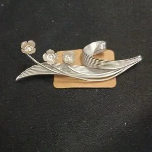 Silver Brooch Floral Statement Pin Handcrafted Vintage Elegant