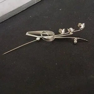Silver Brooch Floral Statement Pin Handcrafted Vintage Elegant