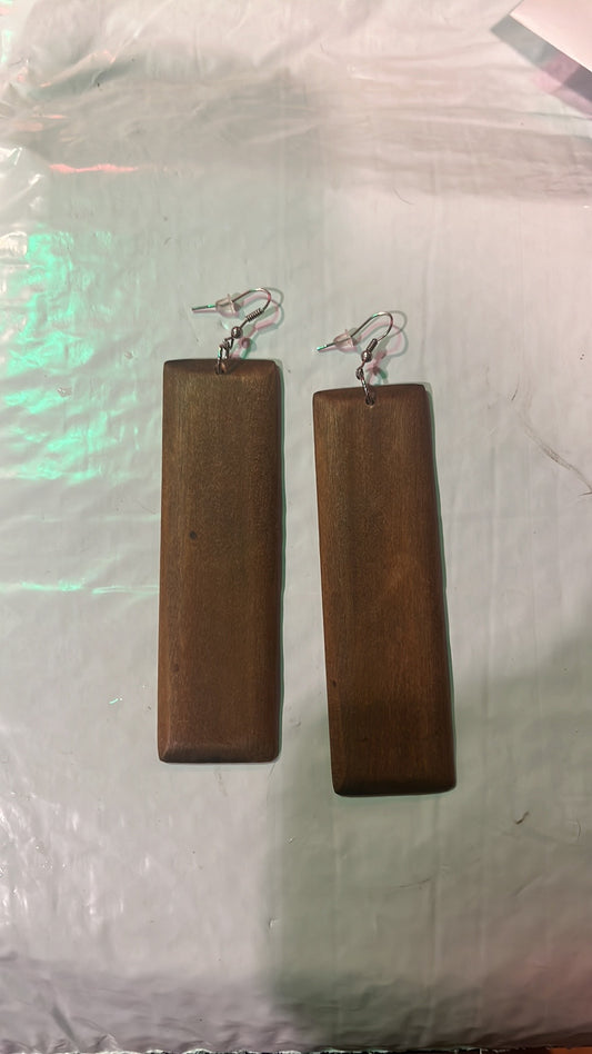 Vintage Long Rectangle Wooden Light Dangle Earrings